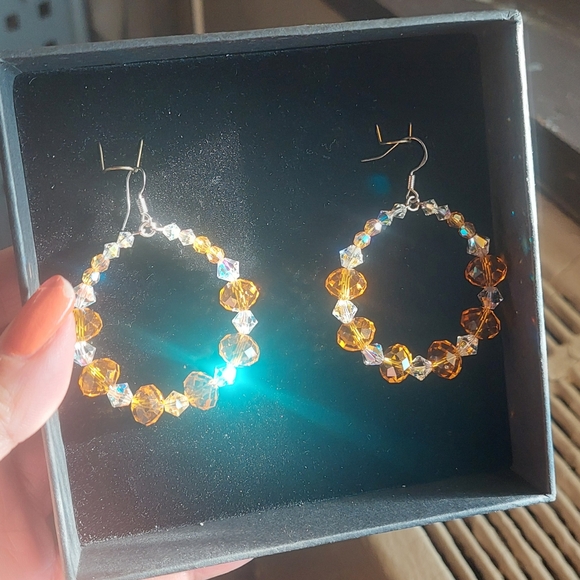 Swarovski Crystal Hoop Earrings Yellow-Orange & White Crystal. Blingy sexy - Picture 4 of 12